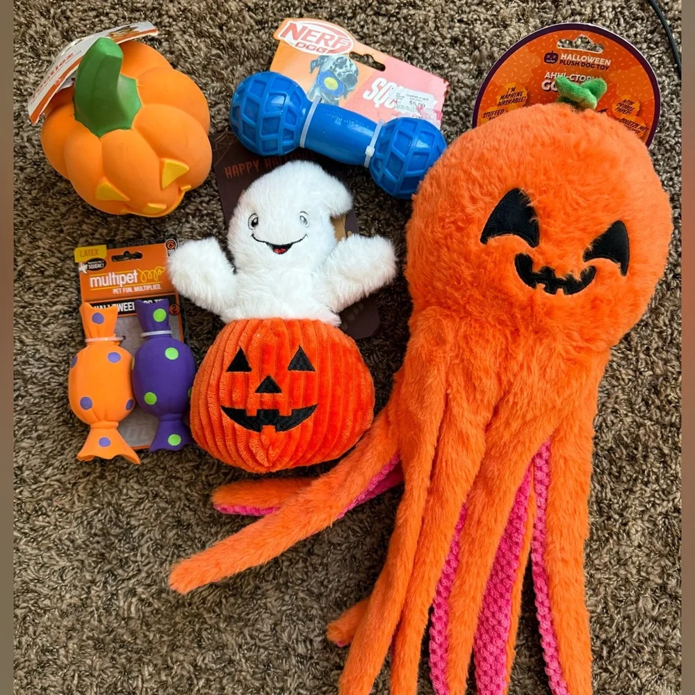 NWT Dogs Puppies Lot of 5 Halloween Play Toys Pumpkin Ghost‎